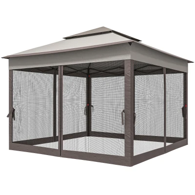 Outsunny 11' x 11' Pop Up Canopy 2-Tier Soft Top Shelter Event Tent w/ Netting Carry Bag for Patio Backyard Garden, Mixed Grey