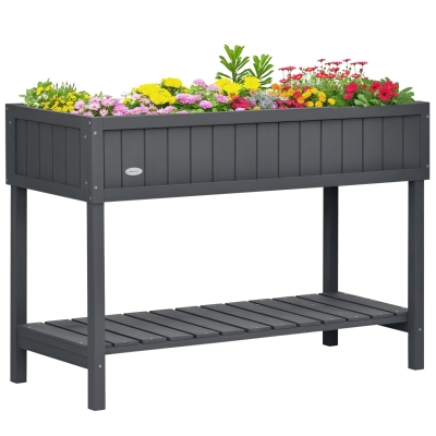 Outsunny Wooden Raised Garden Bed, 8-Slot Planter Stand, Dark Gray