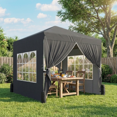 Outsunny 8.2 x 8.2 ft Pop Up Canopy Tent with 4 Sidewalls, UPF 50+ Outdoor Instant Canopy with 4 Sandbags, Carry Bag, Dark Grey