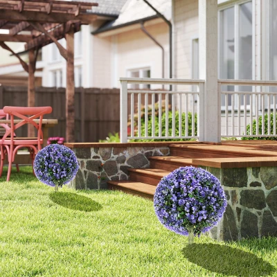 HOMCOM 2 Pack Artificial Eucalyptus Topiary with Ground Stake, UV Resistant