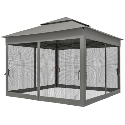 Outsunny 11' x 11' Pop Up Canopy 2-Tier Soft Top Shelter Event Tent w/ Netting Carry Bag for Patio Backyard Garden, Dark Grey