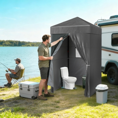 Outsunny 4 x 4 ft Compact Pop Up Canopy Tent, UPF 50+ Changing Room, Portable Instant Privacy Canopy with Mesh Window, Dark Grey