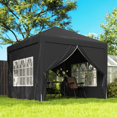 Outsunny 10'x10' Outdoor Pop Up Party Tent Wedding Gazebo Canopy with Carrying Bag (Black)
