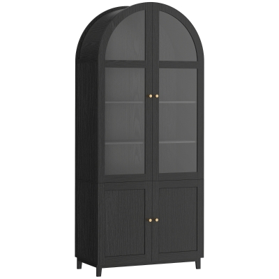 HOMCOM Arched Kitchen Pantry Cabinet, 71" Tall Farmhouse Kitchen Storage Cabinet with Adjustable Shelves, Acrylic Doors, Black