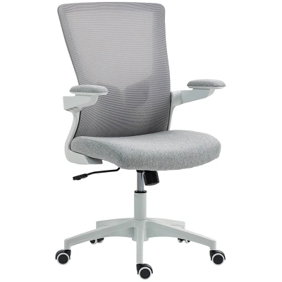 HOMCOM Ergonomic Office Chair, Swivel Desk Chair with Adjustable Lumbar Support and Height, Flip-up Armrests, Wheels, Grey