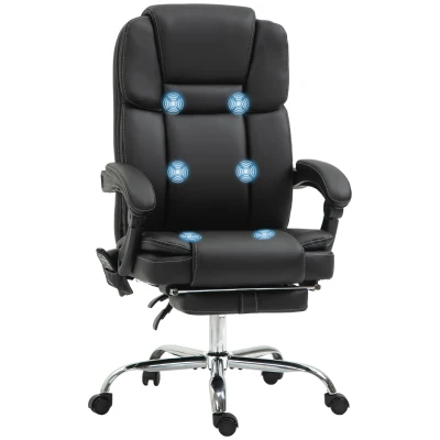 Vinsetto Massage Office Chair, Reclining Executive Office Chair with 6-Point Vibration, Footrest and High Back, Black