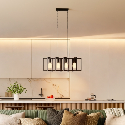 HOMCOM Farmhouse Kitchen Island Lighting, Linear Pendant Light with 4 Rotatable Frames and Adjustable Height, Black