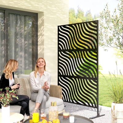 Outsunny Metal Outdoor Privacy Screen, Freestanding Outdoor Divider with Stand, 78" x 48", Black