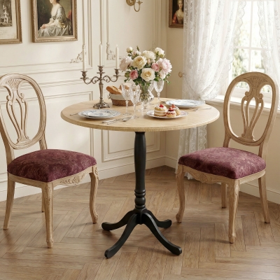 HOMCOM Dining Table for 2-4 People, Modern Round Kitchen Table with Pedestal Steel Base, 80cm, Natural Wood and Black