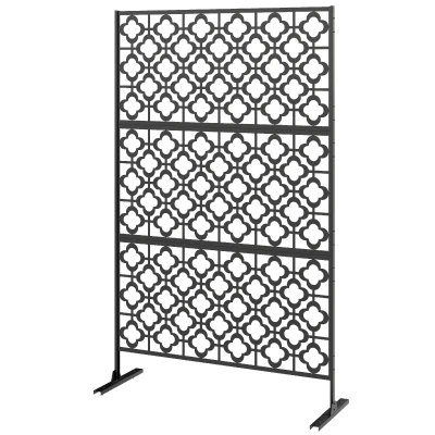 Outsunny Metal Outdoor Privacy Screen, Freestanding Outdoor Divider with Stand, 78" x 48", Black