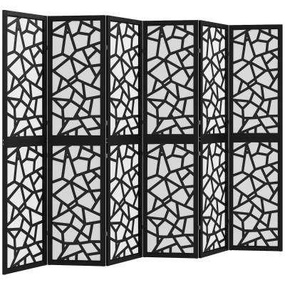 HOMCOM 6 Panel Room Divider, 5.6 FT Lightweight Folding Privacy Screen with Geometric Pattern for Living Room, Bedroom, Black