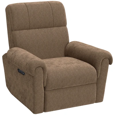 HOMCOM Power Recliner Chair, Fabric Upholstered Recliner Chair with USB Ports, Swivel and Rocking Function, Footrest