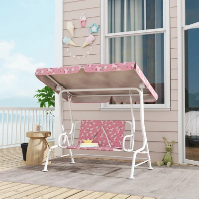 Qaba Kids 2-Seater Patio Swing Bench with Canopy, Pink