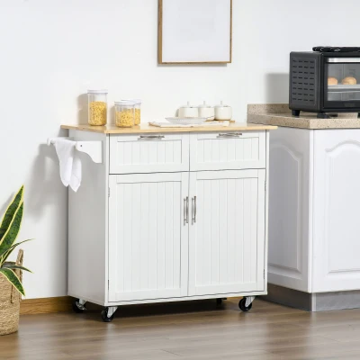 HOMCOM 41" Modern Rolling Kitchen Island, White Utility Cart