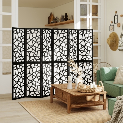HOMCOM 6 Panel Room Divider, 5.6 FT Lightweight Folding Privacy Screen with Geometric Pattern for Living Room, Bedroom, Black