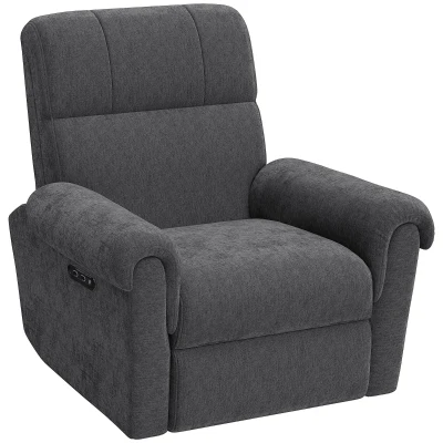 HOMCOM Power Recliner Chair, Fabric Upholstered Recliner Chair with USB Ports, Swivel and Rocking Function, Footrest, Dark Grey