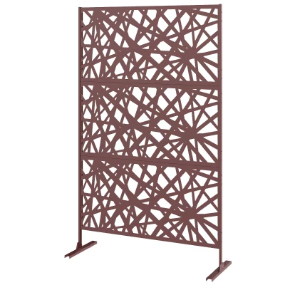 Outsunny Metal Outdoor Privacy Screen, Freestanding Outdoor Divider with Stand, 78" x 48", Dark Brown