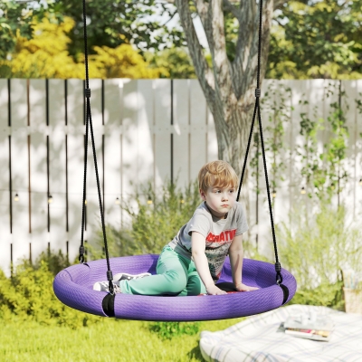 Qaba 100cm Diameter Nest Seat for Kids with Height Adjustable Hanging Ropes for Outdoor, Playground, Garden, Purple