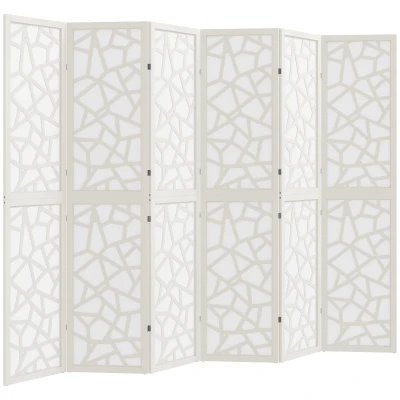 HOMCOM 6 Panel Room Divider, 5.6 FT Lightweight Folding Privacy Screen with Geometric Pattern for Living Room, Bedroom, White