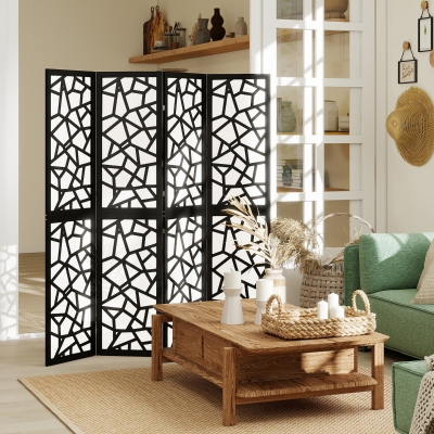 HOMCOM 4 Panel Room Divider, 5.6 FT Lightweight Folding Privacy Screen with Geometric Pattern for Living Room, Bedroom, Black