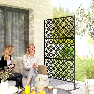 Outsunny Metal Outdoor Privacy Screen, Freestanding Outdoor Divider with Stand, 78" x 48", Black