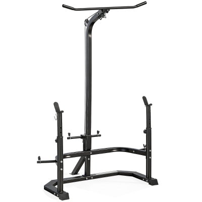 Soozier Cable Machine, Multi-Function Bench Press Rack with Weight Plate Holders, Lat-Pull Down System, Black