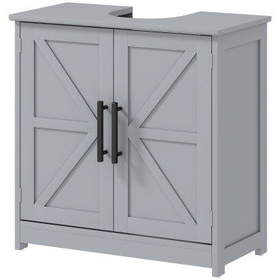 HOMCOM Farmhouse Sink Cabinet with Barn Doors & Shelf, Dark Gray