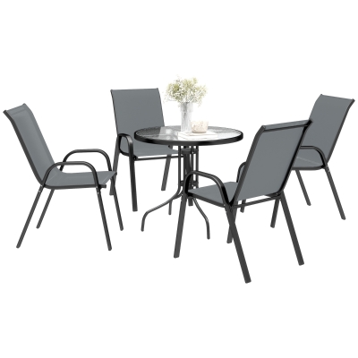 Outsunny Five-Piece Steel Patio Set, with Glass-Top Table - Dark Grey