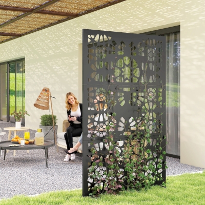 Outsunny Metal Outdoor Privacy Screen, 72" x 38" Freestanding Outdoor Divider, Black