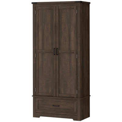 HOMCOM 69" Tall Farmhouse Kitchen Pantry Cabinet with 2 Doors, Drawer and Adjustable Shelves, Dark Brown