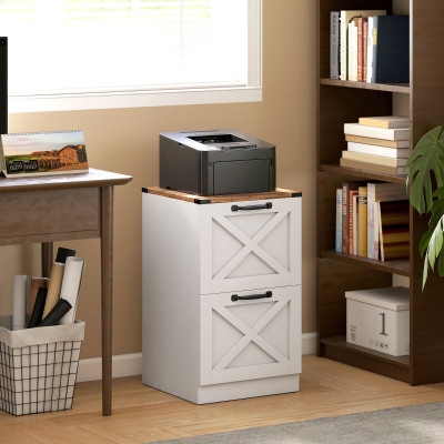 HOMCOM 2 Drawer File Cabinet with Silent Slides, Vertical Farmhouse Filing Cabinet Fits Letter/A4 Size Home Office, White
