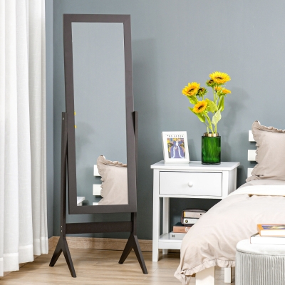 HOMCOM Full Length Mirror, Free Standing Full Body Mirror with Rectangular Frame, Adjustable Angle for Dressing Room, Bedroom, Living Room, Dark Brown