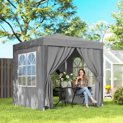 Outsunny 6.6'x6.6' Pop Up Canopy Tent with Sidewalls, Instant Sun Shelter Camping Gazebo with Carry Bag, Grey