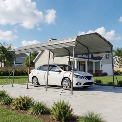 Outsunny 11 x 15FT Metal Carport, Heavy-Duty Carport Canopy with Reinforced Frame & Galvanized Steel Roof, Dark Grey