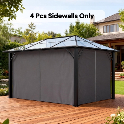Outsunny 10' x 13' Universal Gazebo Sidewall Set with 4 Panels, Hooks/C-Rings Included for Pergolas & Cabanas, Grey