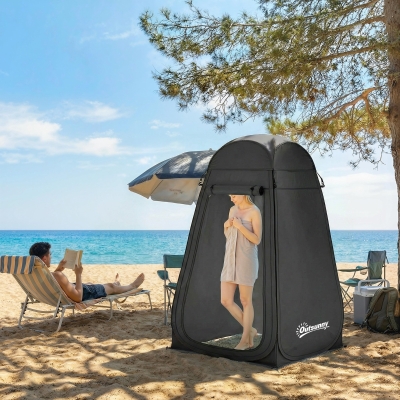 Outsunny Pop Up Shower Tent, Portable Privacy Room for Outdoor Changing, Dressing, Fishing Storage with Carrying Bag, Black