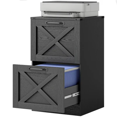 HOMCOM 2 Drawer File Cabinet with Silent Slides, Vertical Farmhouse Filing Cabinet Fits Letter/A4 Size Home Office, Black