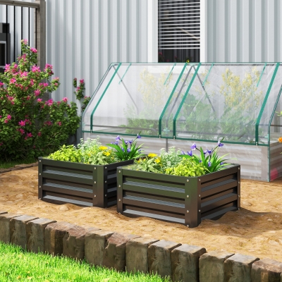 Outsunny 2' x 2' x 1' 2-Pieces Raised Garden Bed w/ Galvanised Steel Frame for Vegetables Flowers Herbs, Black