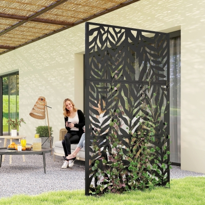 Outsunny Metal Outdoor Privacy Screen, 72" x 38" Freestanding Outdoor Divider, Black