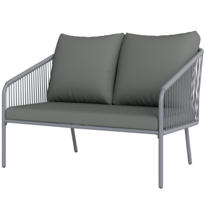 Outsunny Garden Sofa with Cushions, 2-Seater Outdoor Balcony Rattan Sofa, 112 x 72 x 76 cm, Grey