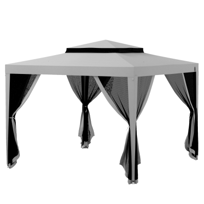 Outsunny 10' x 10' Outdoor Canopy Tent Party Tent with Mesh Netting and Double Tier Roof for Backyard, Garden, Patio, Grey