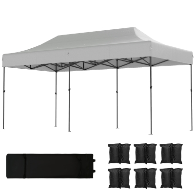 Outsunny 10x20 ft Heavy-Duty Pop-Up Canopy Tent with Bag, White