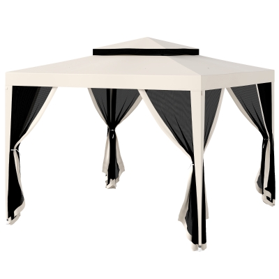 Outsunny 10' x 10' Outdoor Canopy Tent Party Tent with Mesh Netting and Double Tier Roof for Backyard, Garden, Patio, Cream White