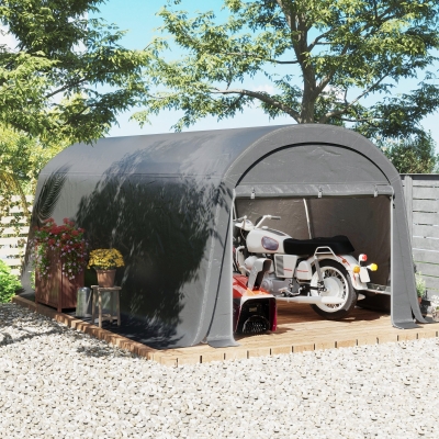Outsunny 10' x 20' Portable Shed, Motorcycle Bike Tent with Roll-up Door, Galvanised Steel Frame for Garden Tools, Dark Grey