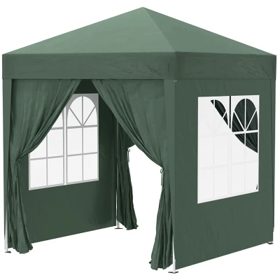 Outsunny 6.6'x6.6' Pop Up Canopy Tent with Sidewalls, Instant Sun Shelter Camping Gazebo with Carry Bag, Dark Green