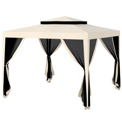 Outsunny 10' x 10' Outdoor Canopy Tent Party Tent with Mesh Netting and Double Tier Roof for Backyard, Garden, Patio, Beige