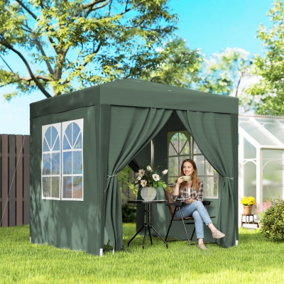 Outsunny 6.6'x6.6' Pop Up Canopy Tent with Sidewalls, Instant Sun Shelter Camping Gazebo with Carry Bag, Dark Green