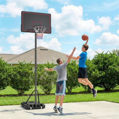 Soozier Portable Basketball Hoop Outdoor, 4.4-10ft Adjustable Height Basketball Goal with Wheels, Fillable Base and Sandbag