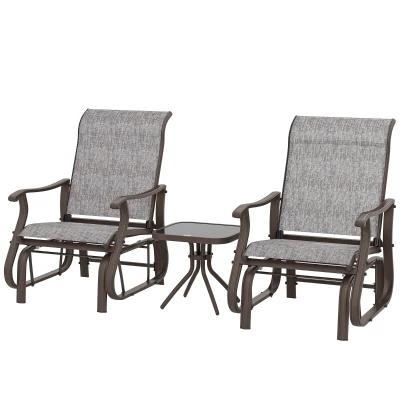 Outsunny 3PCs Gliding Rocking Chair & Bistro Tea Table Set, Grey
