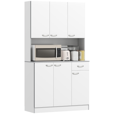 HOMCOM 71" Modern Buffet with Hutch, Standing Kitchen Hutch with Storage Cabinets, Drawer, Open Space with Microwave Stand, White